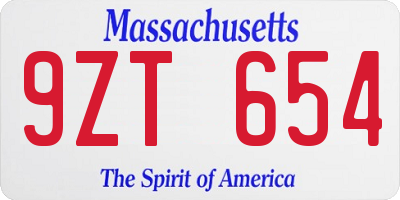 MA license plate 9ZT654