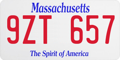 MA license plate 9ZT657