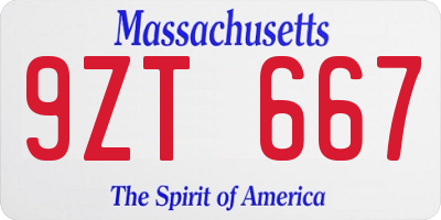 MA license plate 9ZT667