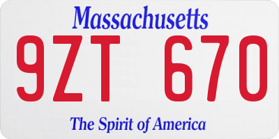 MA license plate 9ZT670