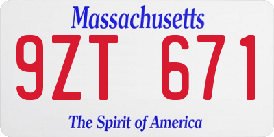 MA license plate 9ZT671