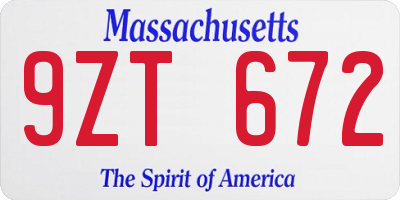 MA license plate 9ZT672