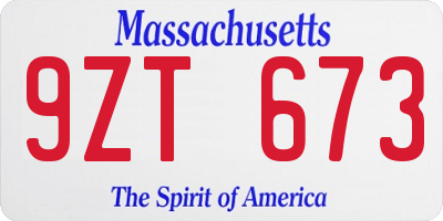 MA license plate 9ZT673