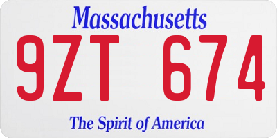MA license plate 9ZT674
