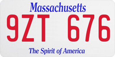 MA license plate 9ZT676