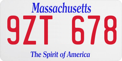 MA license plate 9ZT678