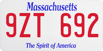 MA license plate 9ZT692
