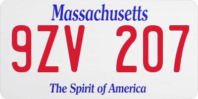 MA license plate 9ZV207