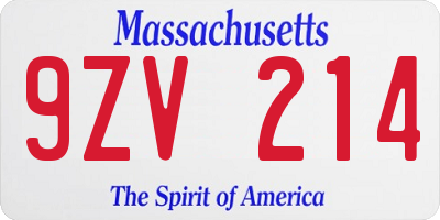 MA license plate 9ZV214