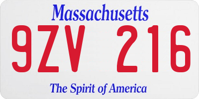 MA license plate 9ZV216