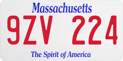 MA license plate 9ZV224