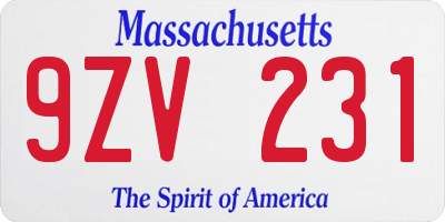 MA license plate 9ZV231