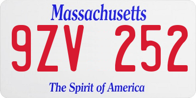 MA license plate 9ZV252