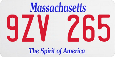 MA license plate 9ZV265