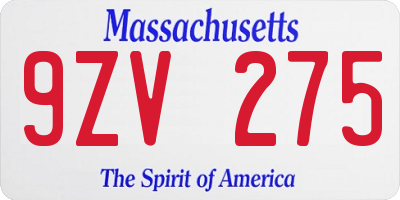 MA license plate 9ZV275
