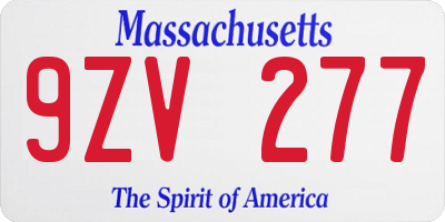 MA license plate 9ZV277
