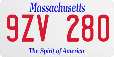 MA license plate 9ZV280