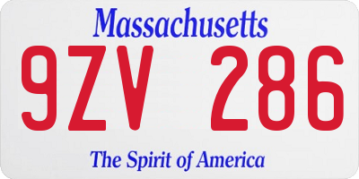 MA license plate 9ZV286