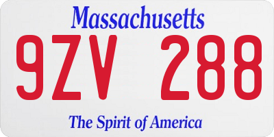 MA license plate 9ZV288