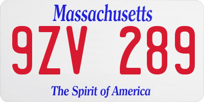 MA license plate 9ZV289