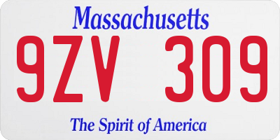 MA license plate 9ZV309