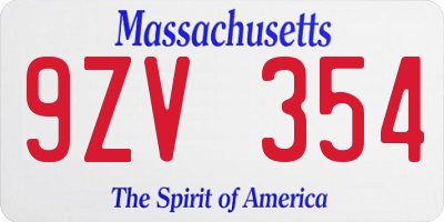 MA license plate 9ZV354