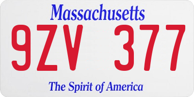 MA license plate 9ZV377