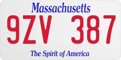 MA license plate 9ZV387