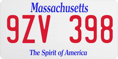 MA license plate 9ZV398