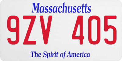 MA license plate 9ZV405