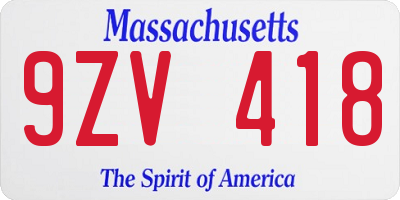 MA license plate 9ZV418