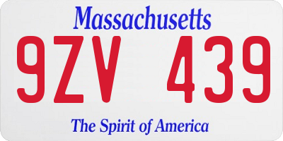 MA license plate 9ZV439