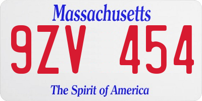 MA license plate 9ZV454