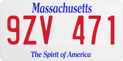 MA license plate 9ZV471