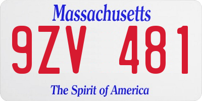 MA license plate 9ZV481