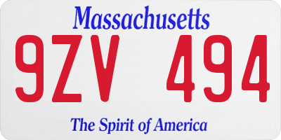 MA license plate 9ZV494