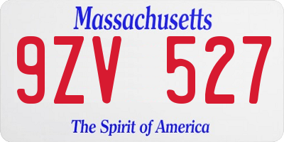 MA license plate 9ZV527