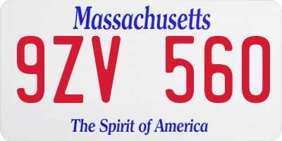 MA license plate 9ZV560