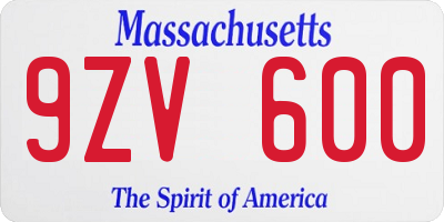 MA license plate 9ZV600