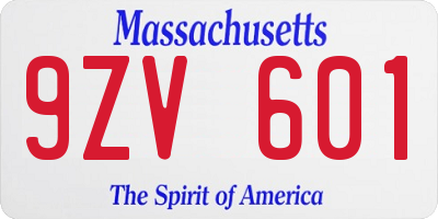 MA license plate 9ZV601