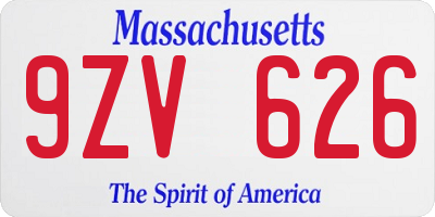 MA license plate 9ZV626