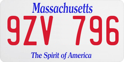 MA license plate 9ZV796