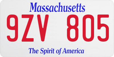 MA license plate 9ZV805