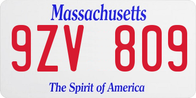 MA license plate 9ZV809