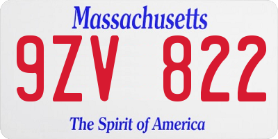 MA license plate 9ZV822