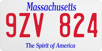 MA license plate 9ZV824
