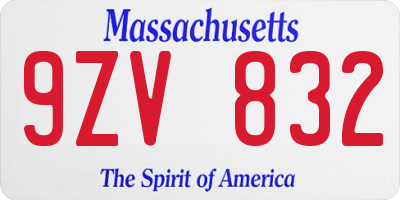 MA license plate 9ZV832