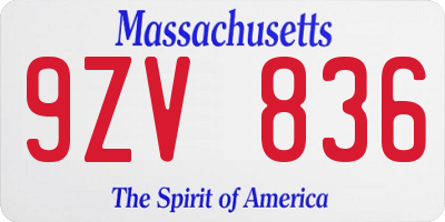 MA license plate 9ZV836