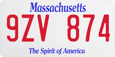 MA license plate 9ZV874