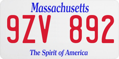 MA license plate 9ZV892